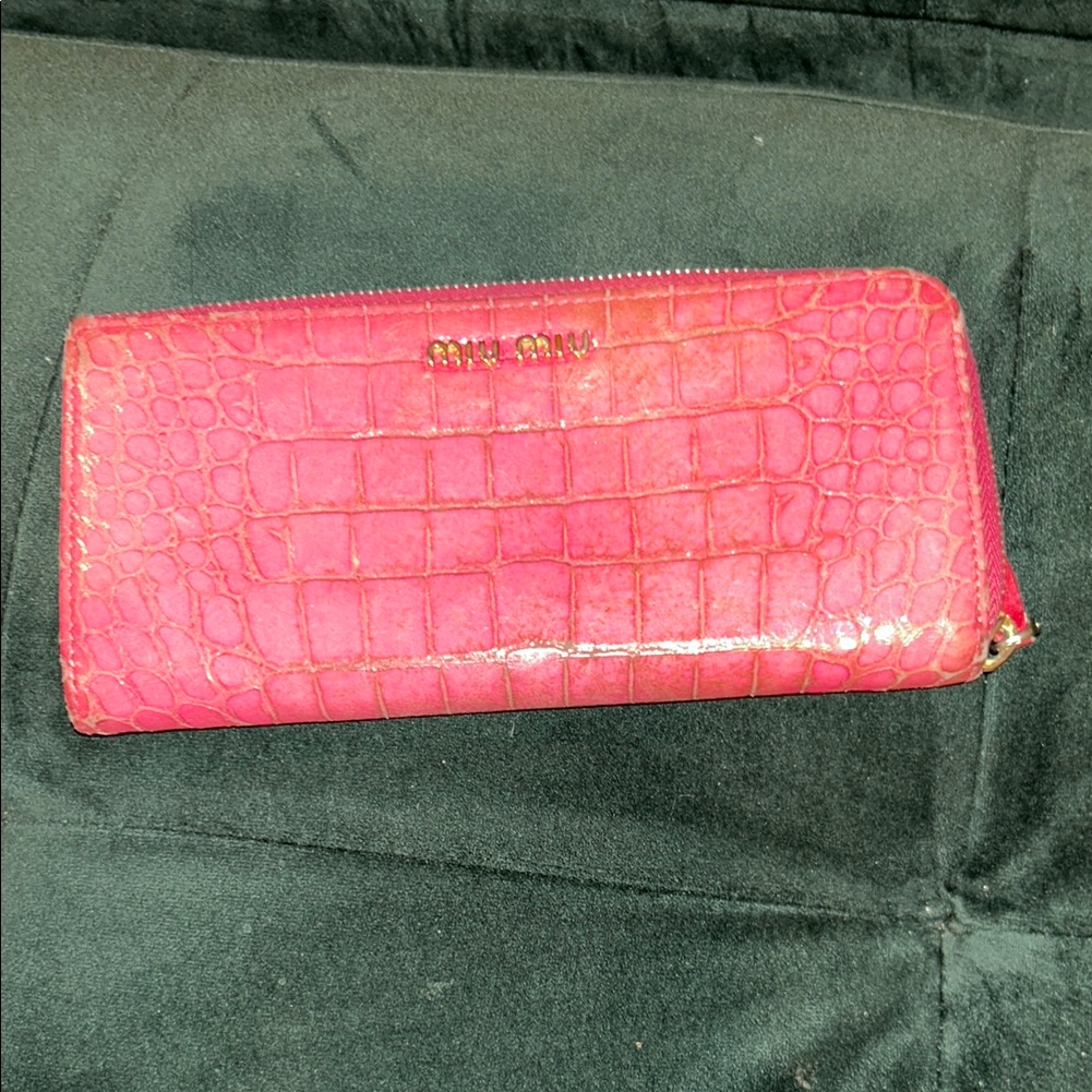 Miu Miu Pink Crocodile Embossed Wallet